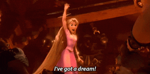 Girl raising her arm excited saying I've got a dream Girl raising her arm excited saying I've got a dream